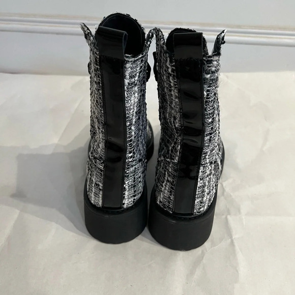 Intrend Black & White Tweed Leather Combat Boots Black Women's 39 EU 9 US NIB - Picture 8 of 14